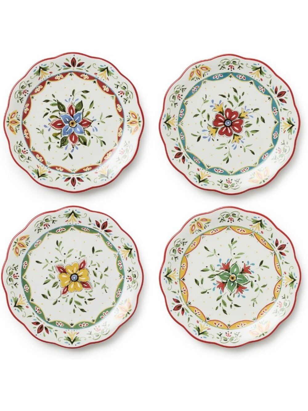 Rustic Farmhouse Salad Plates Set of 4 - Assorted French Country Designs